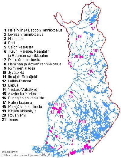 21 areas of potential significant flood risk in Finland 21 areas were named as areas of potential significant flood risk in Finland by the Ministry of Agriculture and