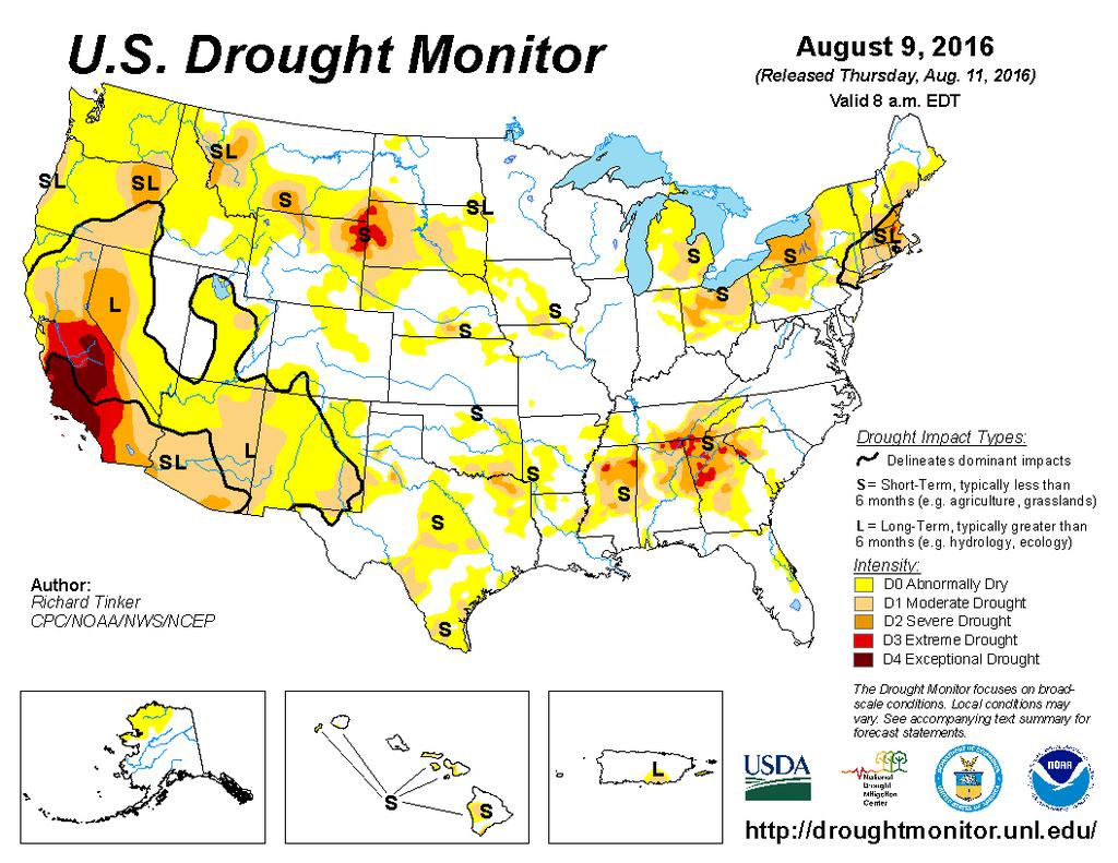 Highlight 3: Good Grain Weather, CA Still Dry Good timing of summer heat in grain belt Soil moisture remains good in much of Midwest El Niño definitely helped Western states this winter Reservoirs
