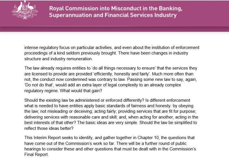 ROYAL COMMISSION INTERIM REPORT EXEC SUMMARY Source: Royal Commission into Misconduct in the Banking,