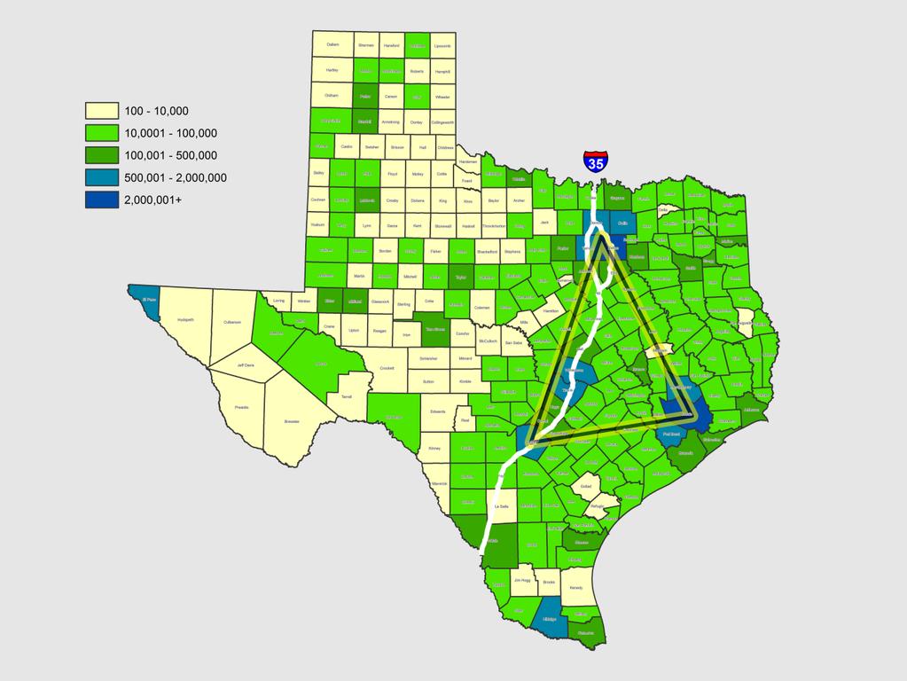 Total Estimated Population by County: Texas, 2018 87% of