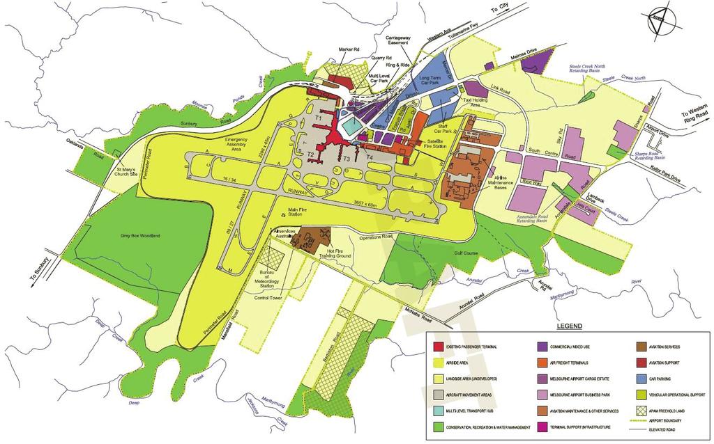 Description of Melbourne Airport site and facilities Melbourne Airport is located in Tullamarine, approximately 22 kilometres (14 miles) north-west of Melbourne s central business district.