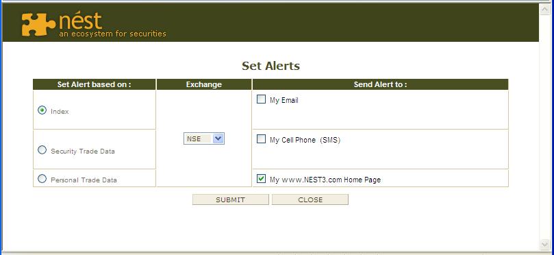 Alerts Set Alerts The ATM (Alert Trigger Manager) allows the users to set alerts on