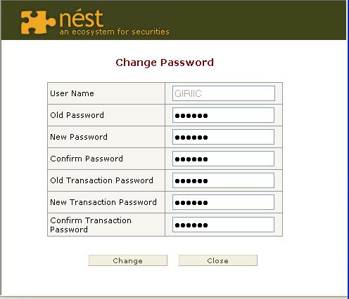 Account Change Password User can change the login password as