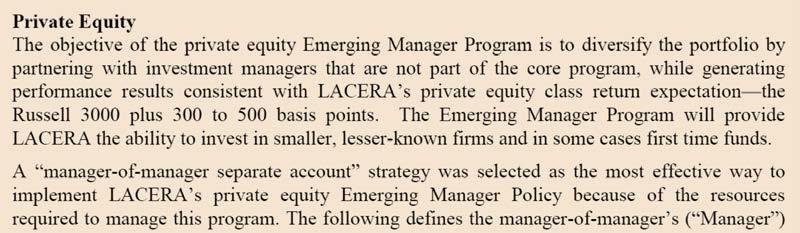 EM Program History EM Program History 2018 Update + Findings Supporting Analysis In 2001 2001, LACERA described its Private Equity Emerging Manager Program in the Emerging Manager Policy, Section M