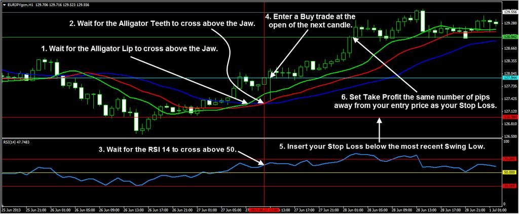 BUY TRADE EXAMPLE Here is another example of a Buy trade using the Forex Trend Secrets system: On the image above you can see an example of a Buy trade as per the rules of entry.