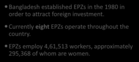Currently eight EPZs operate throughout the country.