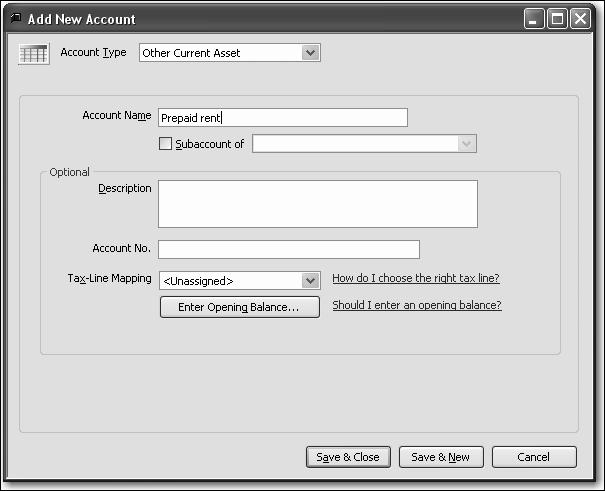 Using other accounts in QuickBooks 5 In the Account Name field, type
