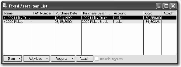 L E S S O N 5 Tracking fixed assets You can enter the Trailer on the Fixed Asset Item list.