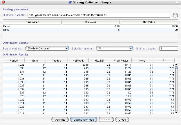 Optimization Options The optimization window offers a number of