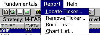 Report functions The Report menu which is displayed by clicking Report on the menu bar of Fundamentals for TradingExpert Pro, provides access to four functions that pertain to the Fundamental Report.