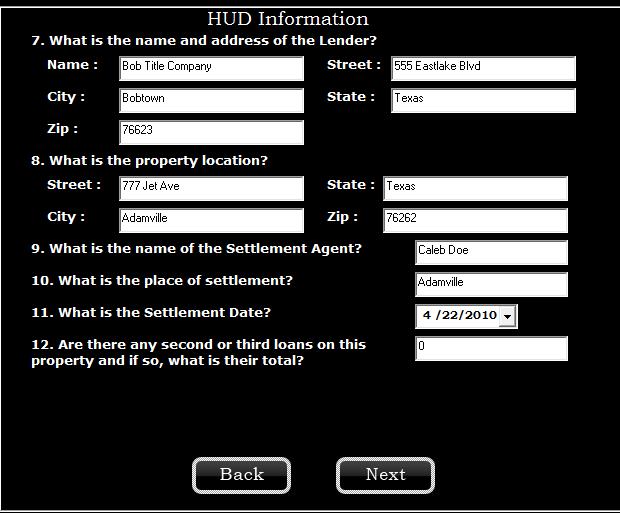 Now you will enter the rest of the HUD 1 information as required