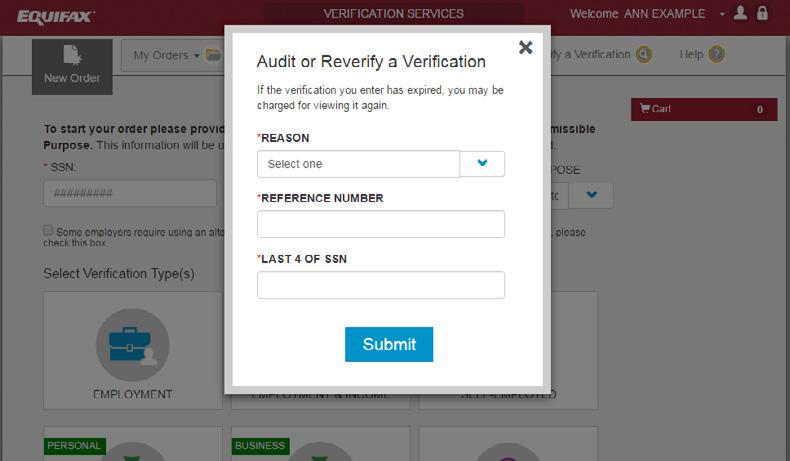 * If your role only allows you to audit a verification, a reason will not be required.