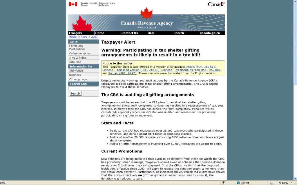 CRA Taxpayer Alerts on