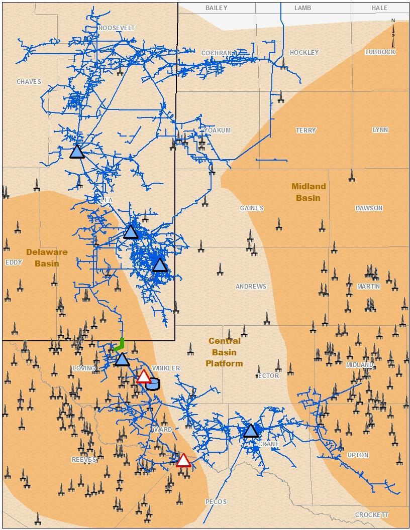 Permian Delaware Summary (Versado and Sand Hills systems) Summary Asset Map and Rig Activity (1) Versado and Sand Hills capturing growing production from increasingly active Delaware Basin Operate