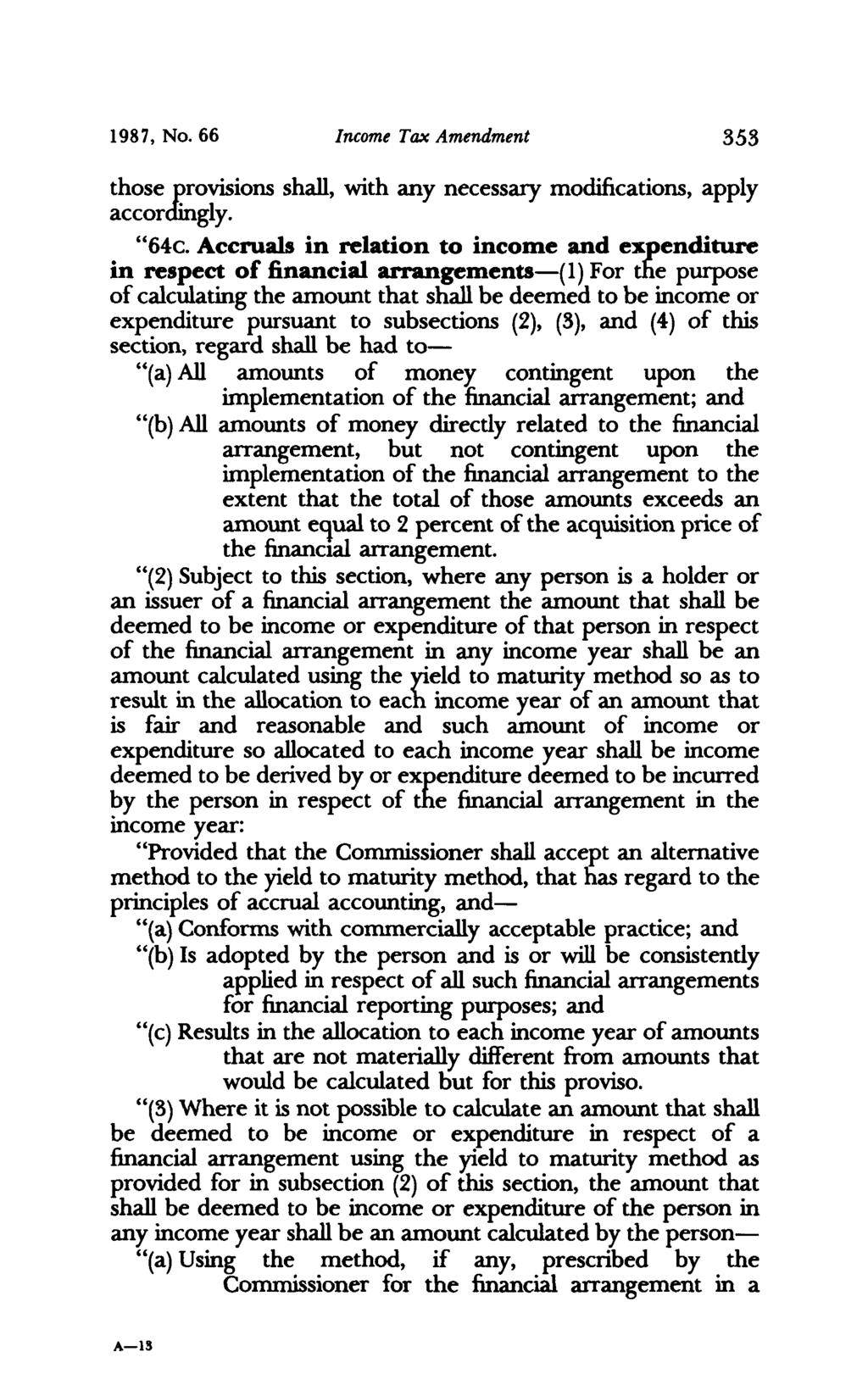 1987, No. 66 Income Tax Amendment 353 those provisions shall, with any necessary modifications, apply accordingly. "64c.
