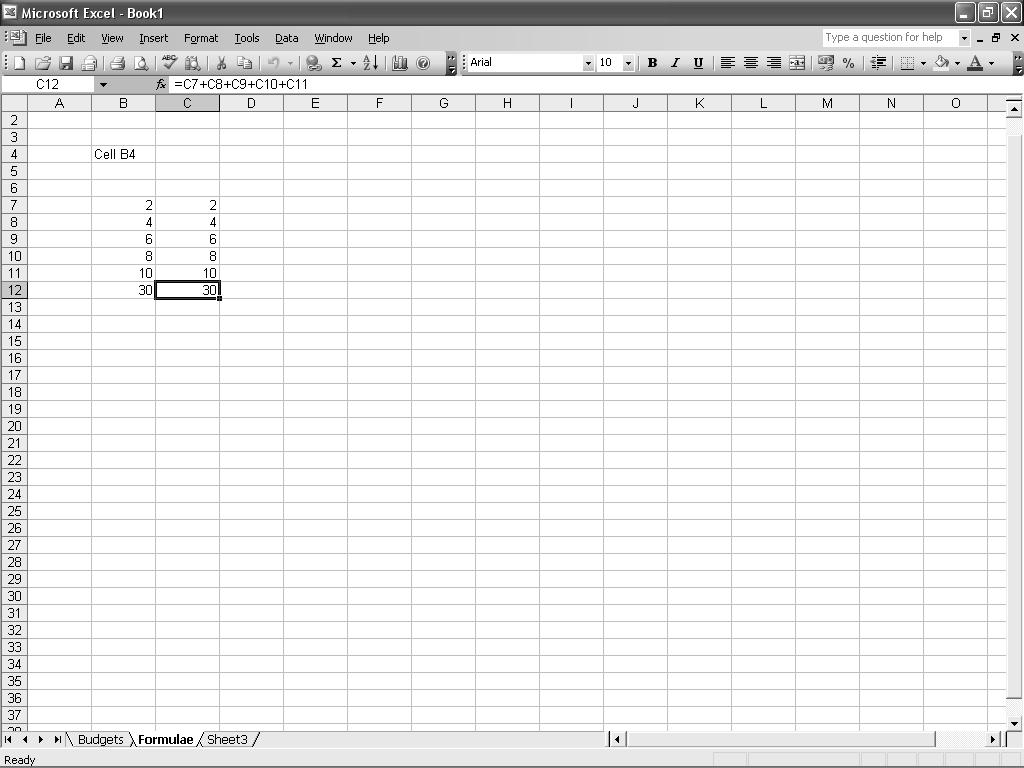 Appendix: Spreadsheets how the total (30) is calculated by adding together cells C7, C8, C9, C10 and C11 using the formula shown in the formula bar.