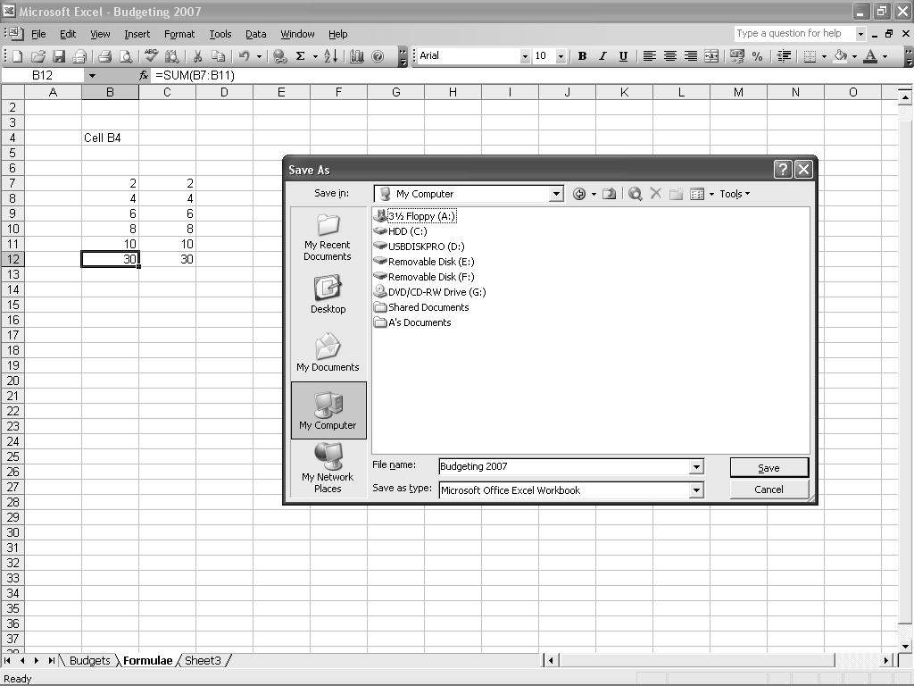 Appendix: Spreadsheets You only need to save a file using the Save as option the first time that you save a file.