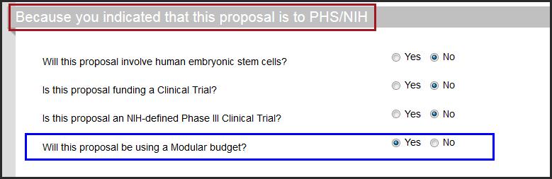 [PD - NIH MODULAR BUDGET] The modular budget is only applied to NIH submisisons.