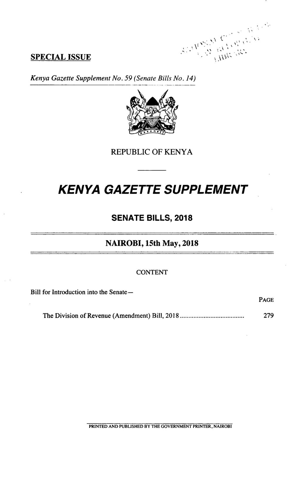 SPECIAL ISSUE Kenya Gazette Supplement No. 59 (Senate Bills No.