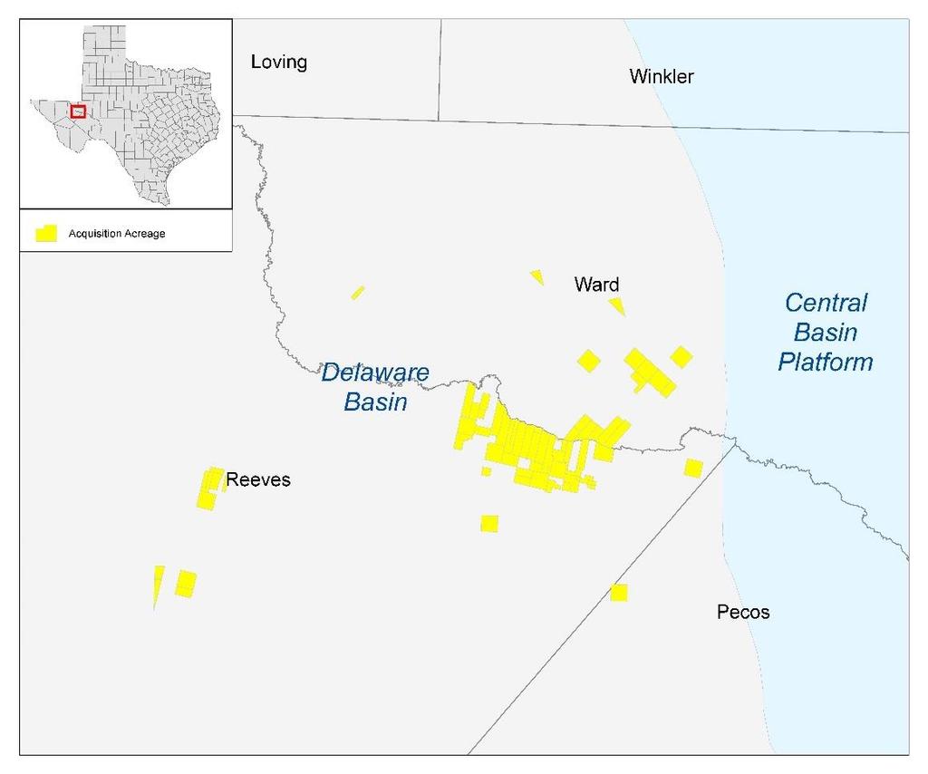 Strategic Entry into the Core of the Southern Delaware Basin Recently signed agreement to acquire 19,180 net acres primarily in Reeves and Ward Counties along the Pecos River for $560 million