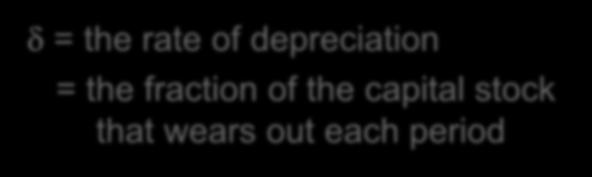 Depreciation Depreciation per worker, k = the rate of depreciation = the