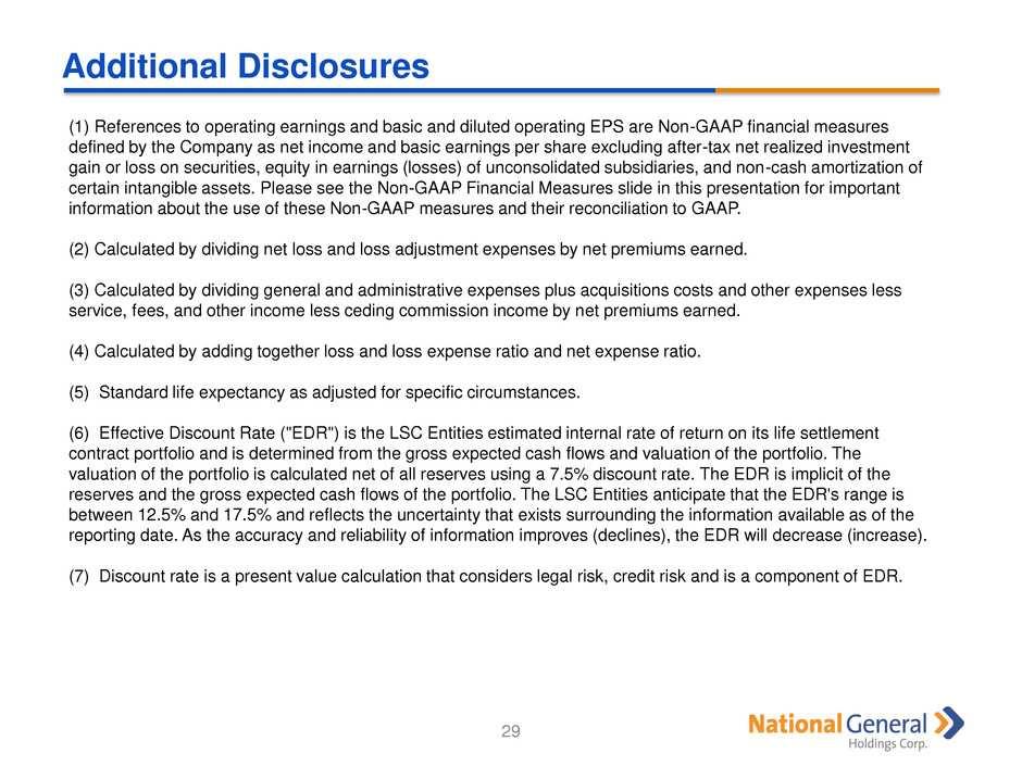 Additional Disclosures 29 (1) References to operating earnings and basic and diluted operating EPS are Non-GAAP financial measures defined by the Company as net income and basic earnings per share