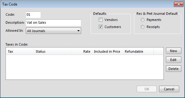 Setting Up Tax Definitions (Taxation Bodies) On the Sales Taxes menu shown above, select the Tax Definition tab, click on New and the following screen will be displayed.