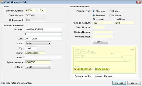 Merchant Partners Payment Windows When you click the epayment and the Check > E Check buttons, the Merchant