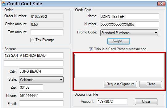 If the customer is present and you want a signature for the transaction, you can click Request Signature to obtain one.