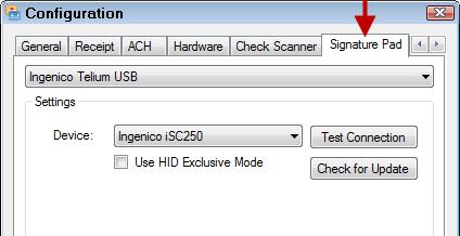 For more information, see Guarantee Sale Windows on page 37. Hardware Tab Check Scanner Tab Signature Pad Tab You configure the connection between your computer and external hardware devices.