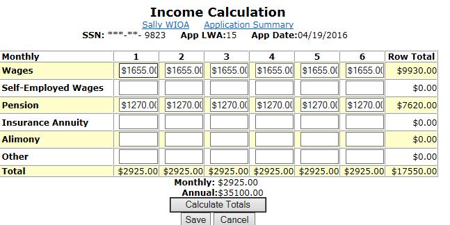Family Income Calculation After the entire family s income has been loaded into