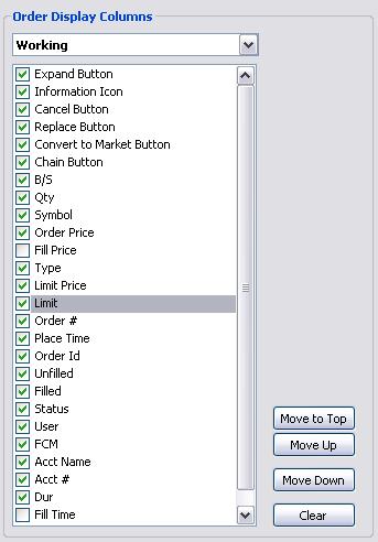 Order Display Columns Use the drop down to select one of the order tabs. Select or unselect the columns you would like displayed.