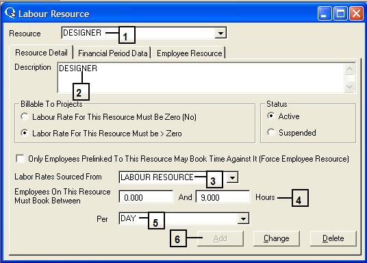 EXERCISE 5 ADD A LABOUR RESOURCE Labour Resources are specific labour groupings for budgeting purposes i.e. Technicians, Electrical Engineers, Project Managers etc.