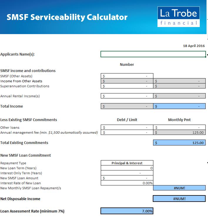 SMSF Loan Servicing Most lenders have dedicated SMSF loan servicing Calculators.