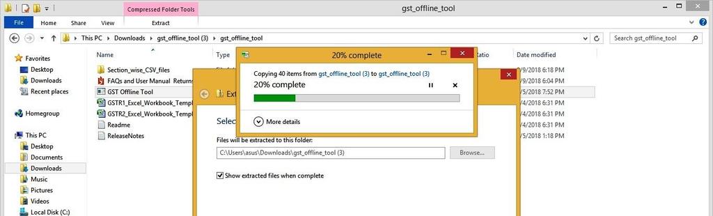 The installation of the Returns Offline Tool usually takes 2-3 minutes