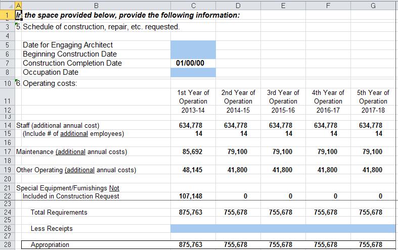 Operating Costs Data for the summary of the operating costs is fed from the Main Building Operating Reserve worksheet.
