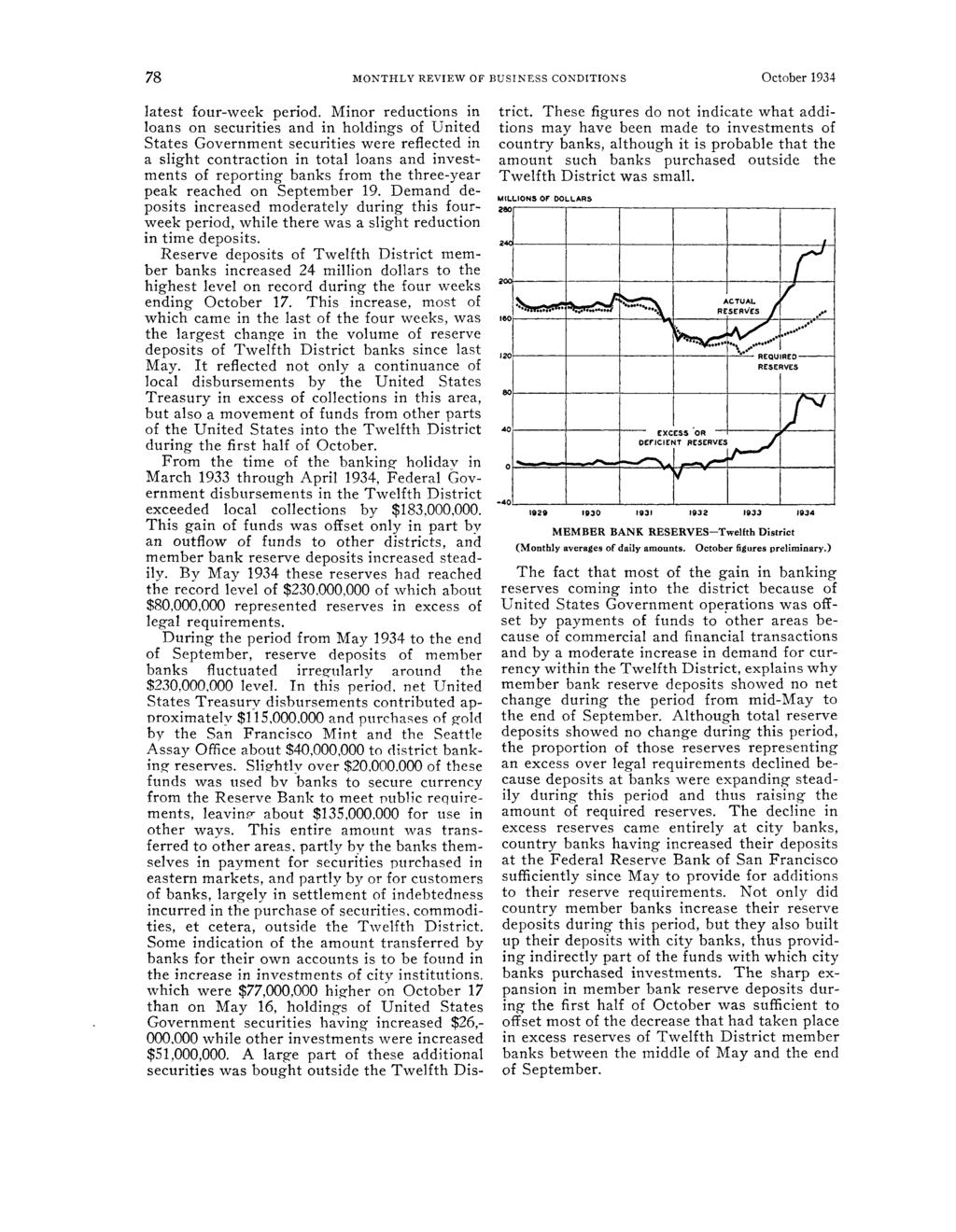 7 8 MONTHLY REVIEW OF BUSINESS CONDITIONS October 1934 latest four-week period.