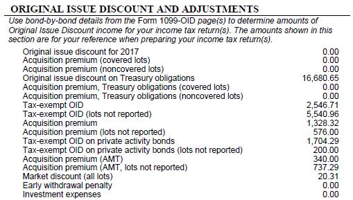 In 2016, tax-exempt OID income was provided below the Form 1099-INT, as well as, included in Boxes 8 and 9 of the Form 1099-INT.