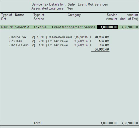 Amount (Incl. of Tax): In this field the cumulative (collective) amount of Service amount and Tax will be displayed in this filed Figure 2.195 Service Tax Details Screen 5.