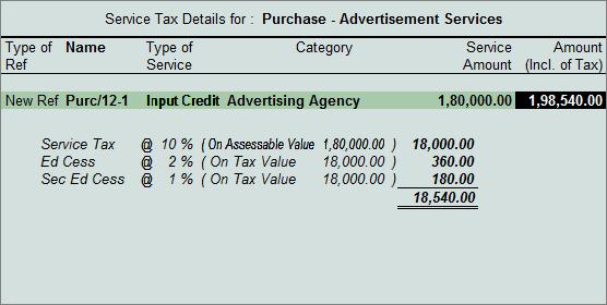 Figure 2.212 Service Tax Details Screen 5.