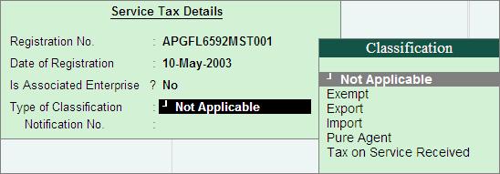 i. Not Applicable: Select this option when the service purchased/sold is a taxable service and eligible to avail input credit ii.