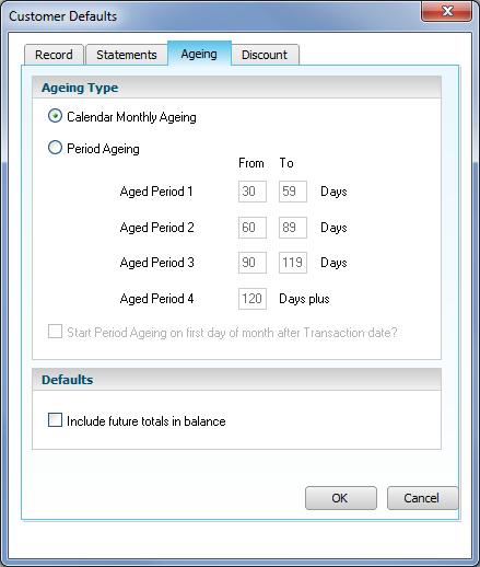 Sage 50 Accounts Credit Control To set up your customers' aged balance defaults 1. Select Settings > Customer Defaults. The Customer Defaults window appears. 2.