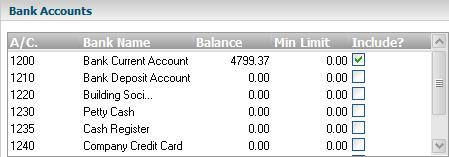 Sage 50 Accounts credit control Book Balance for Bank Account(s) Regular Payments Forecast Payments Regular Receipts Forecast Receipts Forecast Book Balance for Period Displays the total starting