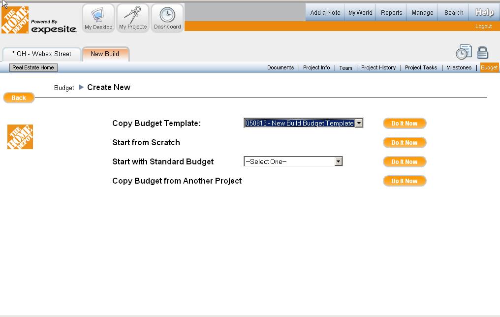 Look at the Copy Budget Template line. 8. Select, by the drop down box arrow, the New Build Budget Template.