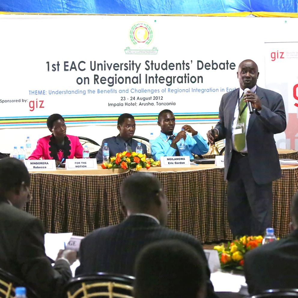 The first EAC University Students Debate The first EAC University Students Debate on regional integration was organised by the EAC Secretariat in Arusha in August 2012.