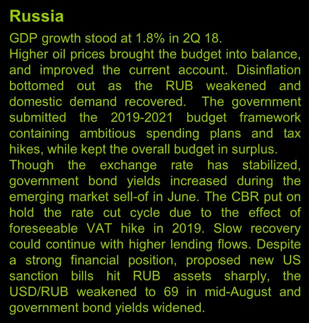 6% y-o-y in Q 8, inflation is below %, IMF visit is due in September Russia GDP growth stood at.8% in Q 8.