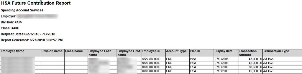 HSA Funded Contribution Report Use this report to confirm the status of employer-directed contributions submitted within a specified date range.