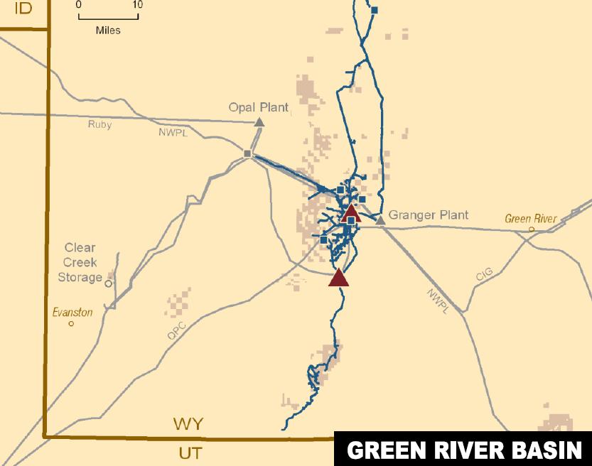 POTENTIAL DROP-DOWNS NORTHERN TIER Green River Basin Blacks Fork Processing 505 MMcf/d cryogenic 330 MMcf/d J-T