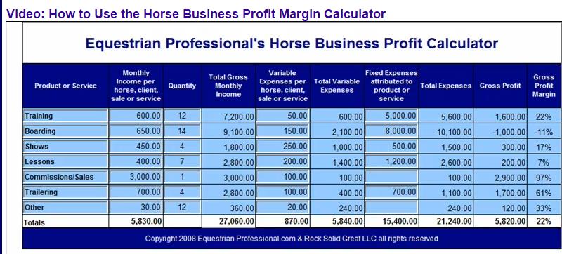 STEP 3 Check Your Profit Margins Step 3: Check your profit margins in each segment of your business. In the equine industry, a majority of businesses don t offer just one service.
