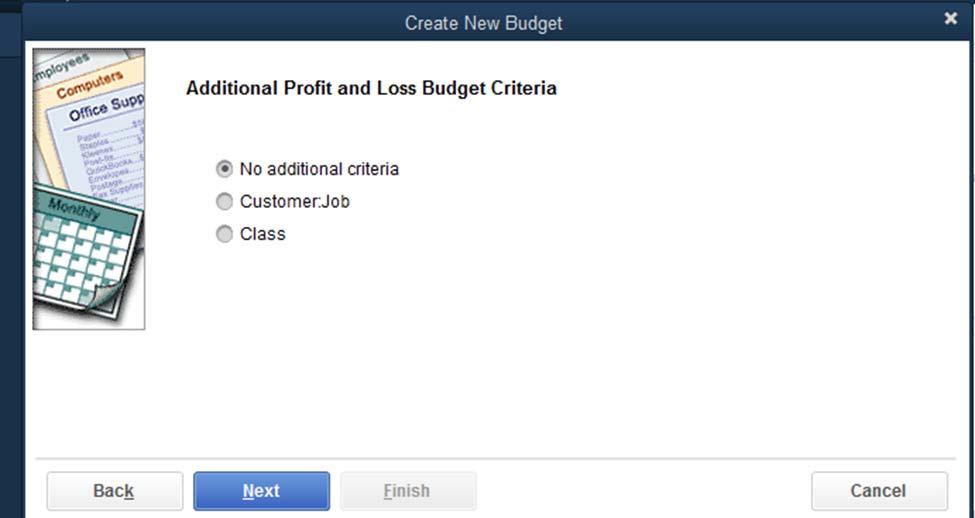 On this next screen, chose the best situation for you. If you are using the Class Tracking and want your budget to reflect classes, select this button.